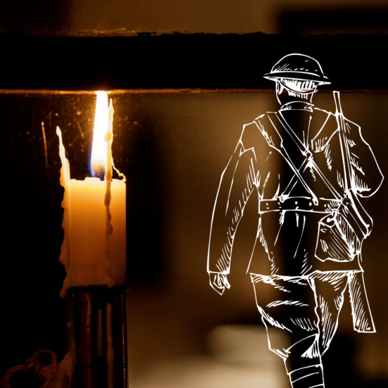 Lys i vinduet og grafik af soldat