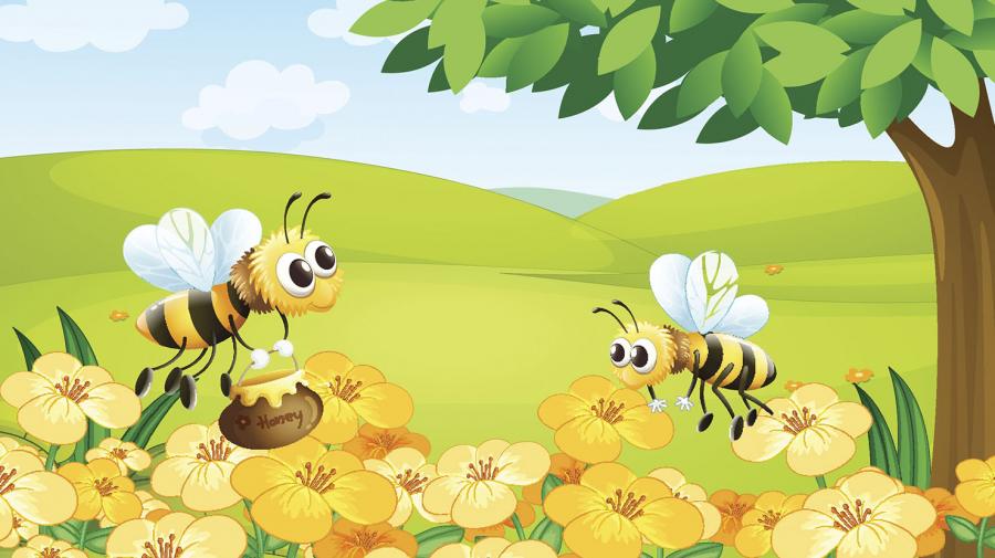Illustration: Bier og blomster